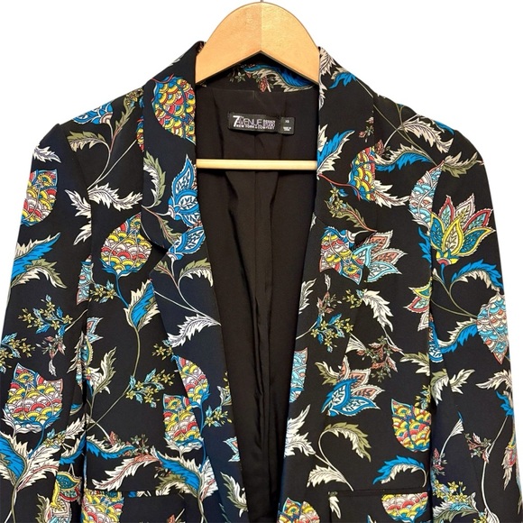 7th Avenue Women's Blackwith Bright Floral Tailored Open Jacket, size XS - Picture 8 of 10
